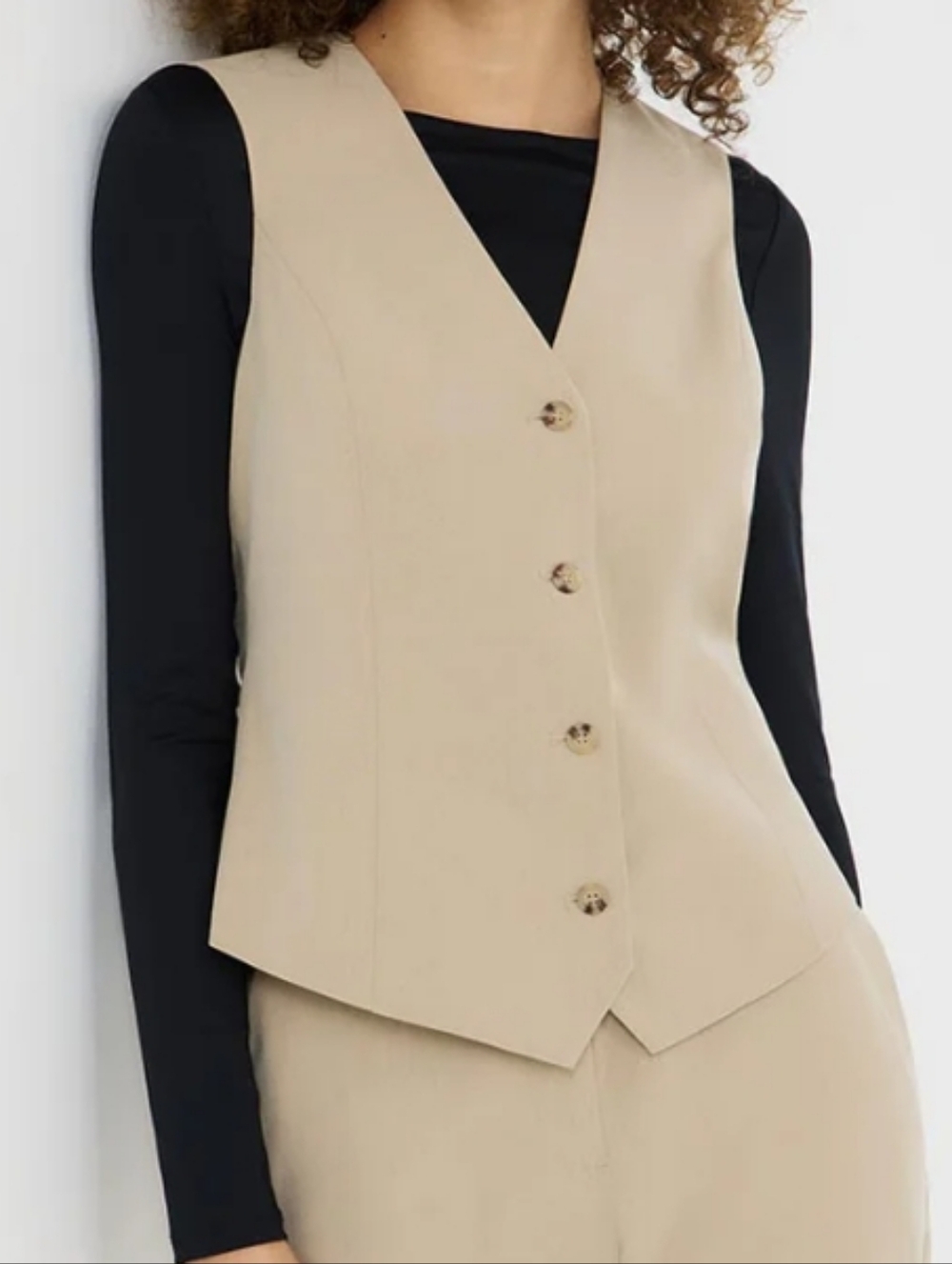 Beige Tailored Vest with Button Front